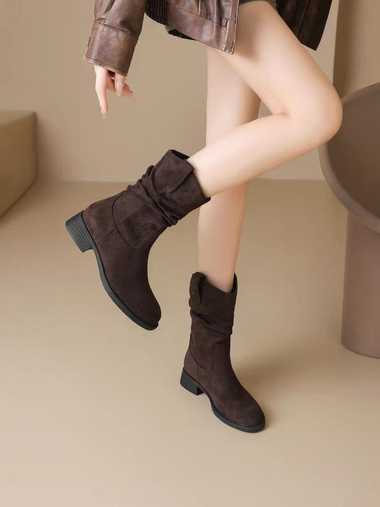 Women'S Fashion Korea - Retro Maillard Style Faux Suede Block