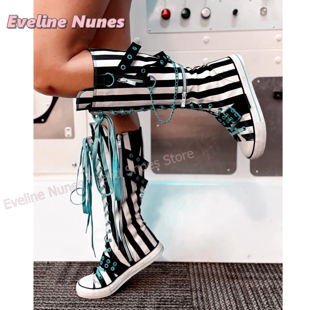 Y2K Gothic Striped Canvas Boot - đánh giá và giá Women'S Fashion Jewellery