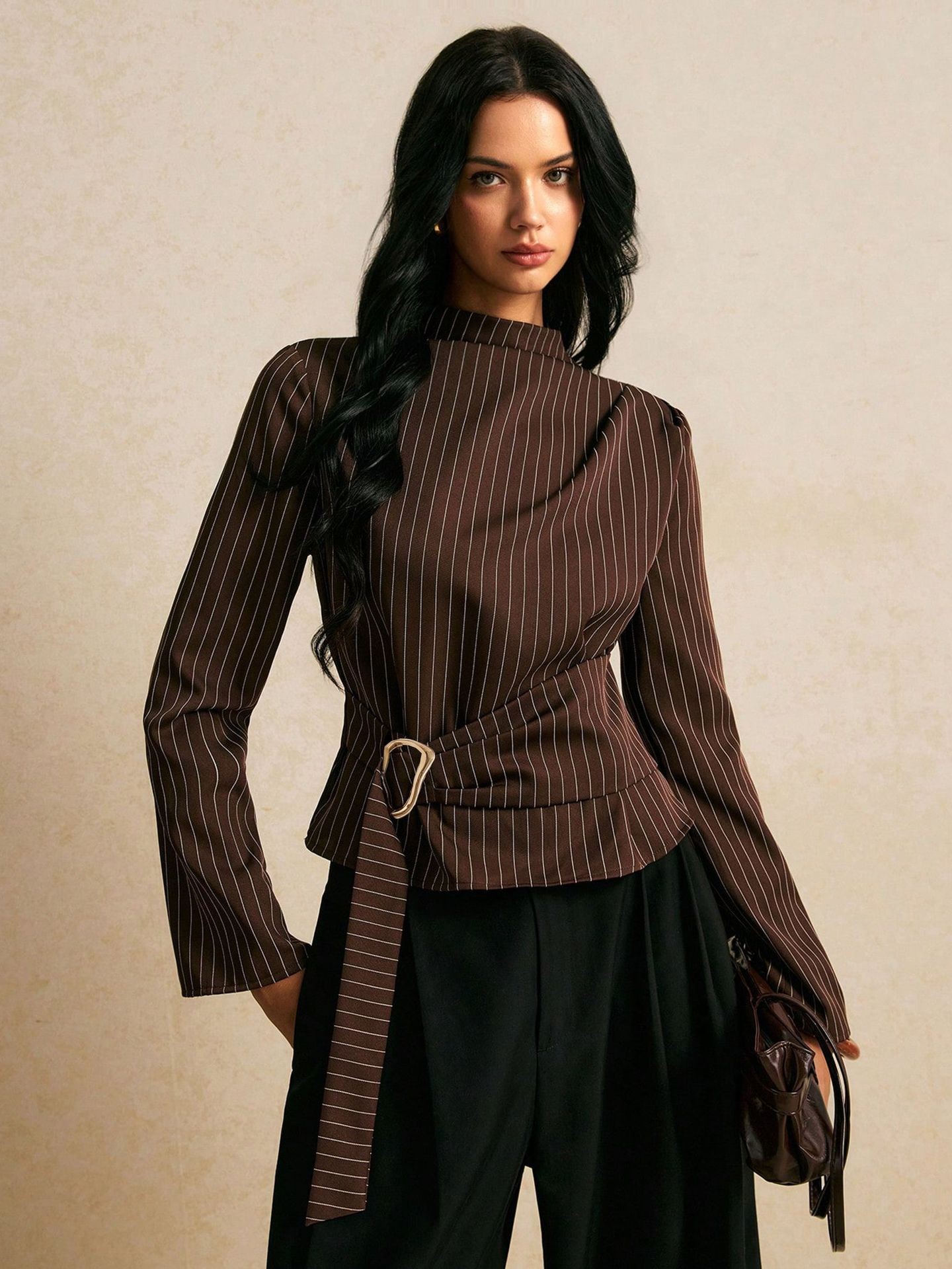 Tie Bell Sleeve Top Fitted Wai - đánh giá và giá Women Fashion Necktie