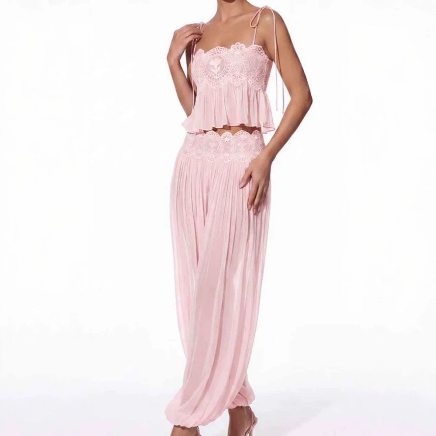 Women Long Pant Set Square Nec - đánh giá và giá Lace Trim Cami