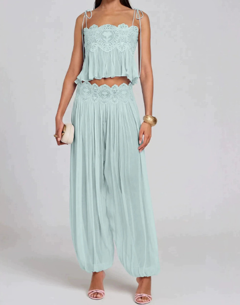 Women Long Pant Set Square Nec - đánh giá và giá Lace Trim Cami